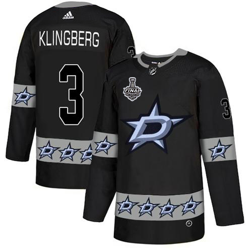 Men Adidas Dallas Stars #3 John Klingberg Black Authentic Team Logo Fashion 2020 Stanley Cup Final Stitched NHL Jersey